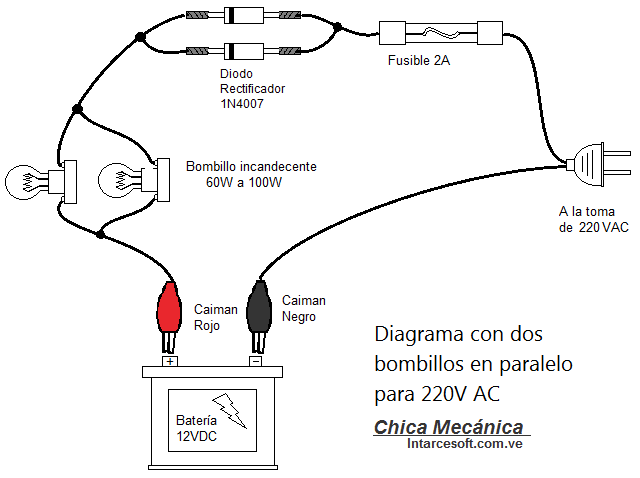 diagrama cargador de bateria con bombillo a 220V