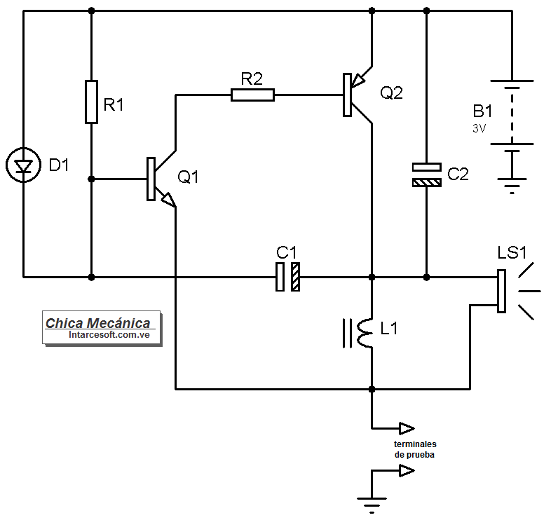 diagrama de probador de continuidad con sonido y luz