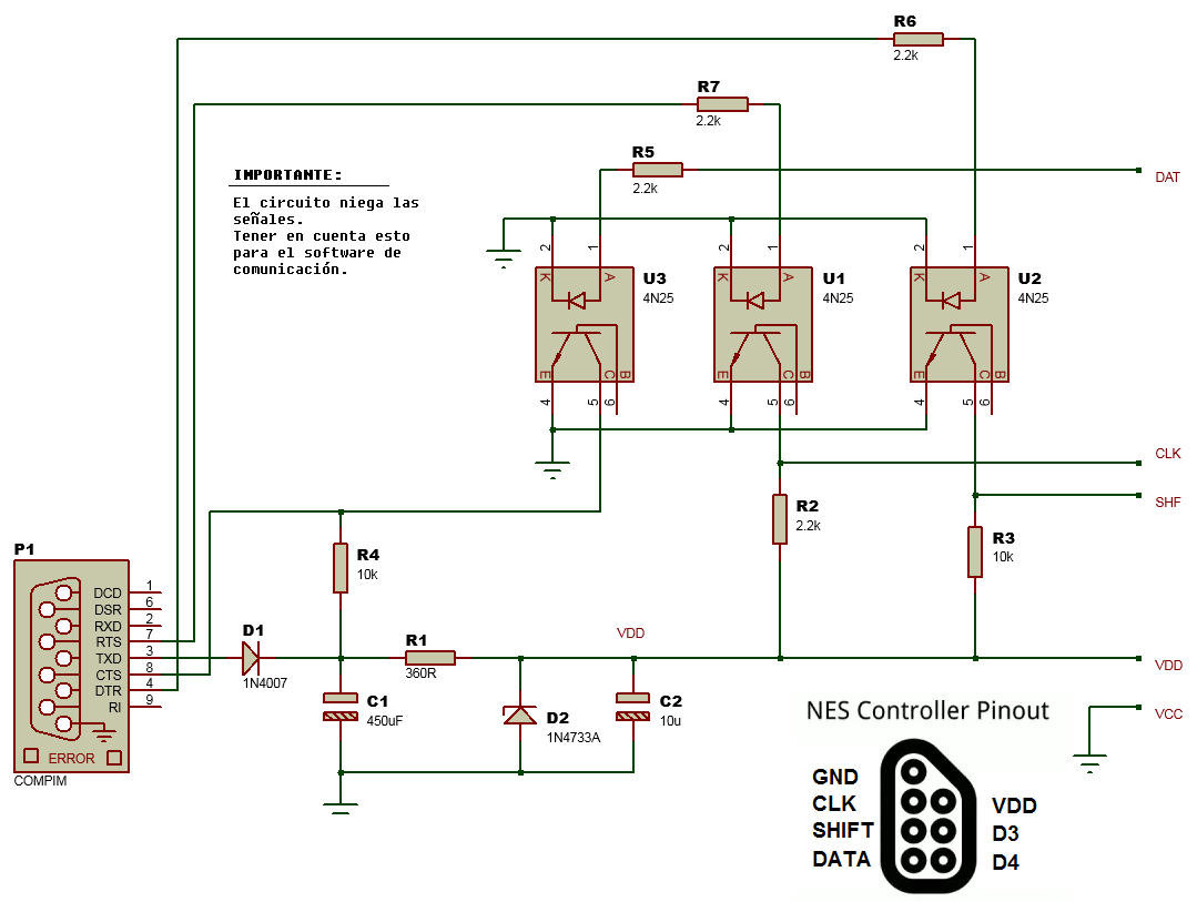 esquema electrico alimentacion del control NES