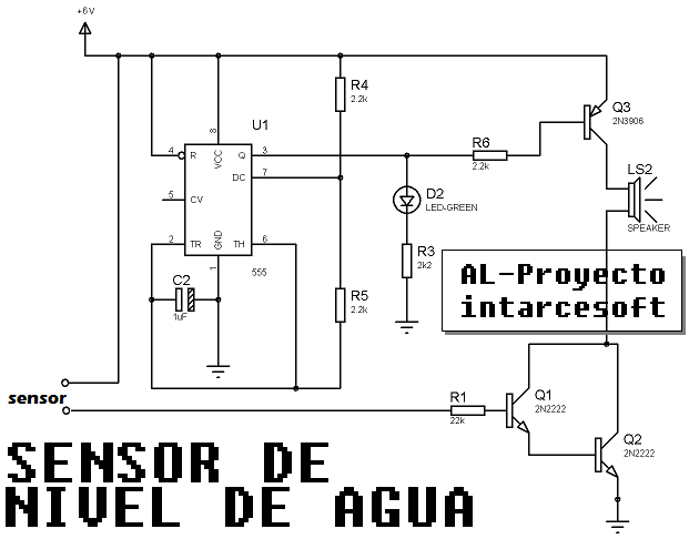 circuito sensor de nivel de agua sonoro.