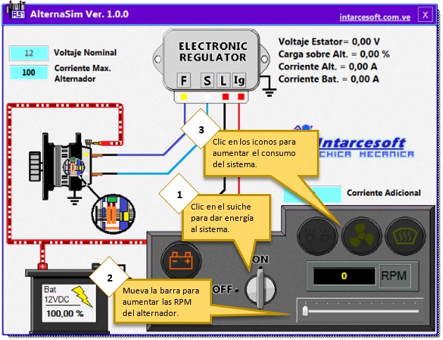 AlternaSim vista general del simulador de alternador